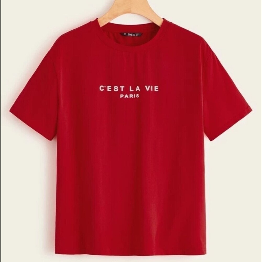 SHEIN Unity Paris Graphic Short Sleeve T-Shirt Red XSmall